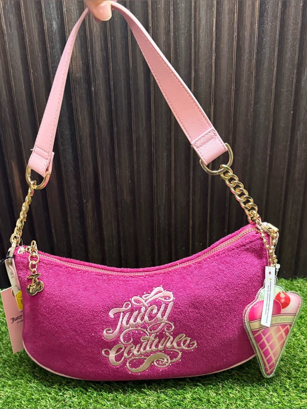 NWT JUICY COUTURE JUICY SUGAR RUSH SHOULDER BAG RASPBERRY TART ICE CREAM CHARM